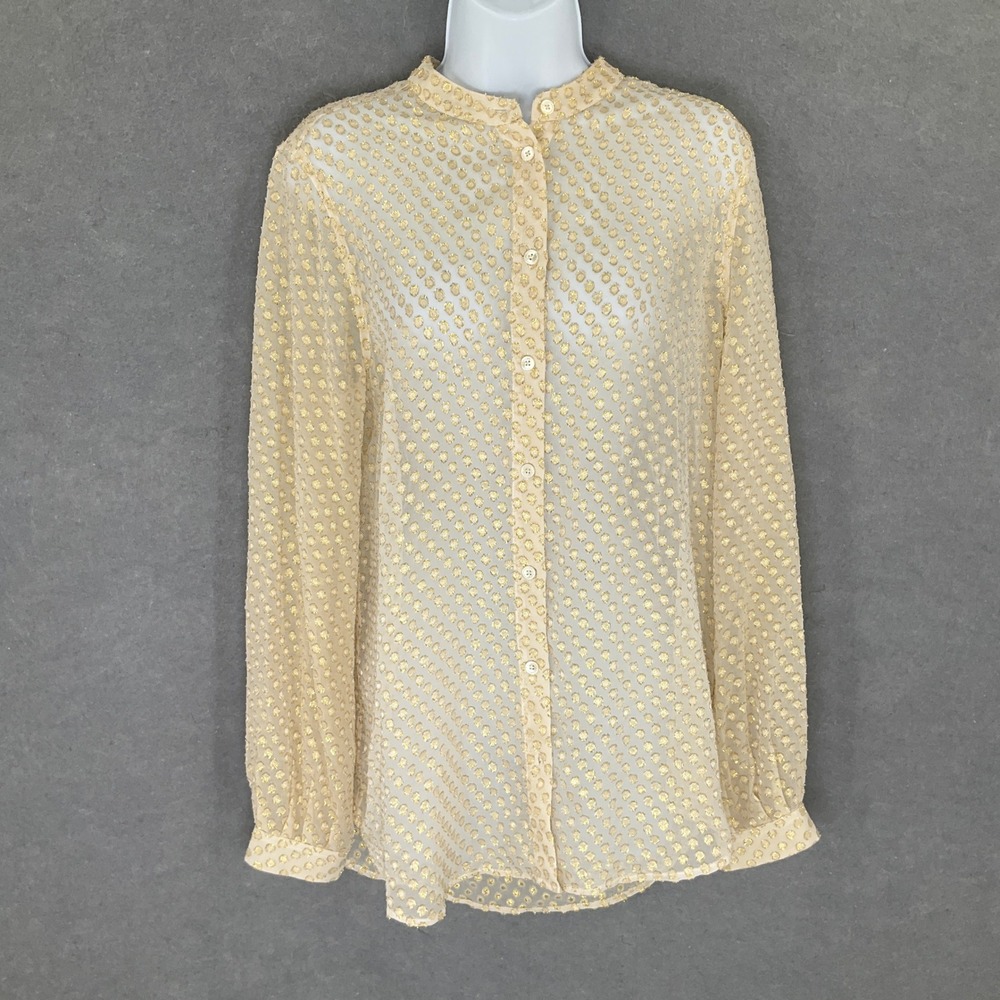 Equipment Metallic Dotted Silk Sheer Blouse Sz M Neutral Button Up Delicate